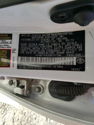 Photo 10 from auction – 2013 TOYOTA CAMRY L with VIN 4T4BF1FK2DR317784