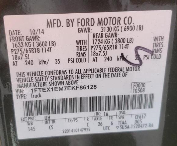 Photo 10 from auction – 2014 FORD F150 with VIN 1FTEX1EM7EKF86128