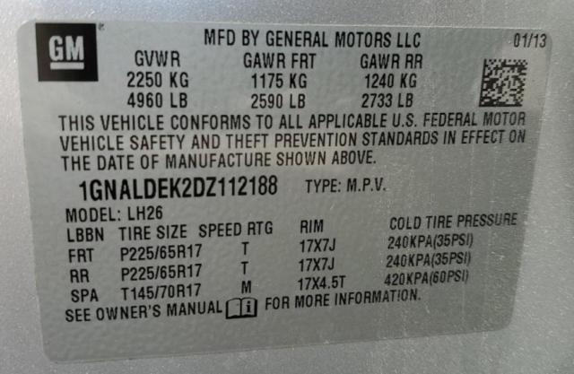 Photo 10 from auction – 2013 CHEVROLET EQUINOX LT with VIN 1GNALDEK2DZ112188