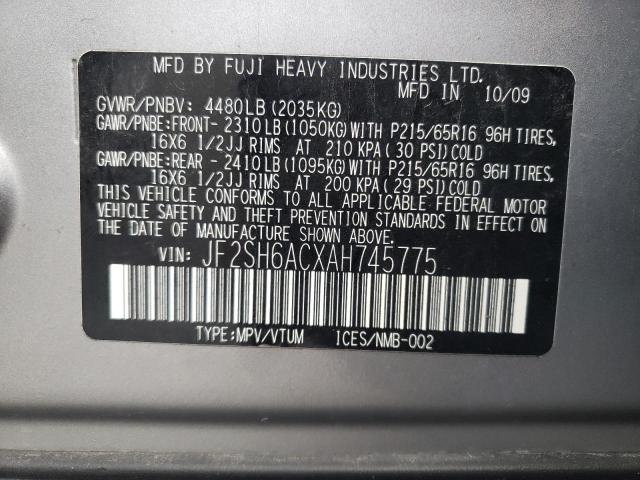 Photo 10 from auction – 2010 SUBARU FORESTER 2 with VIN JF2SH6ACXAH745775
