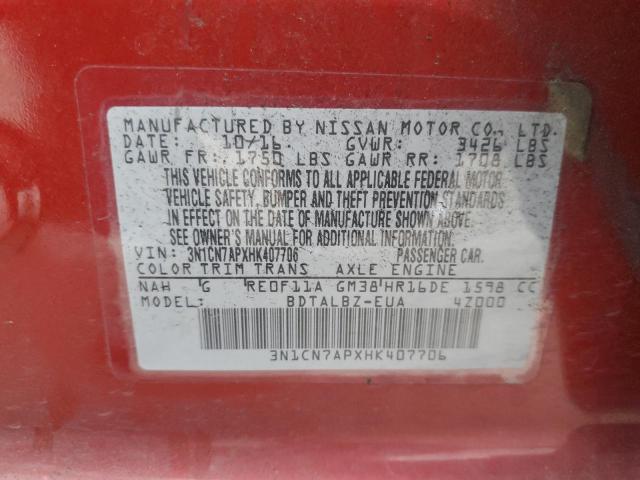 Photo 10 from auction – 2017 NISSAN VERSA S with VIN 3N1CN7APXHK407706
