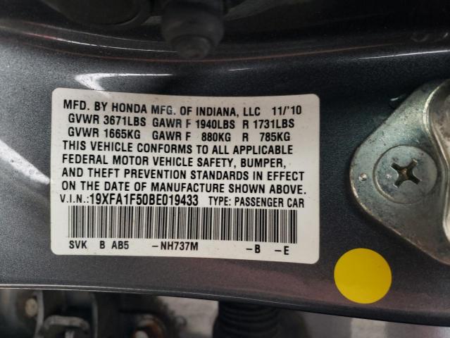 Photo 10 from auction – 2011 HONDA CIVIC LX with VIN 19XFA1F50BE019433