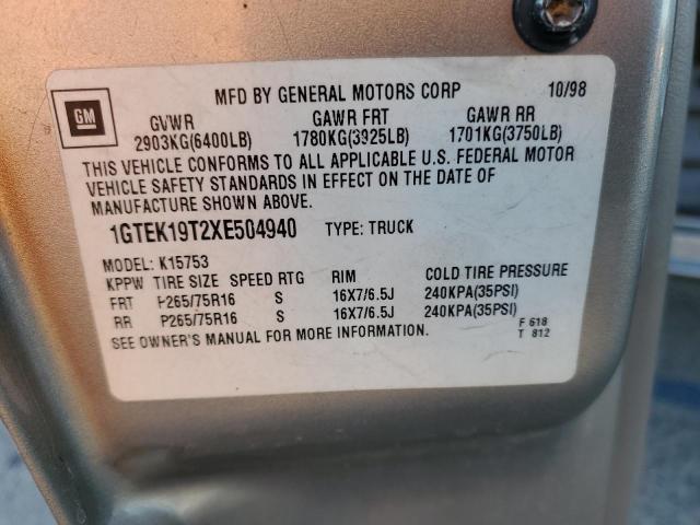 Photo 10 from auction – 1999 GMC NEW SIERRA with VIN 1GTEK19T2XE504940