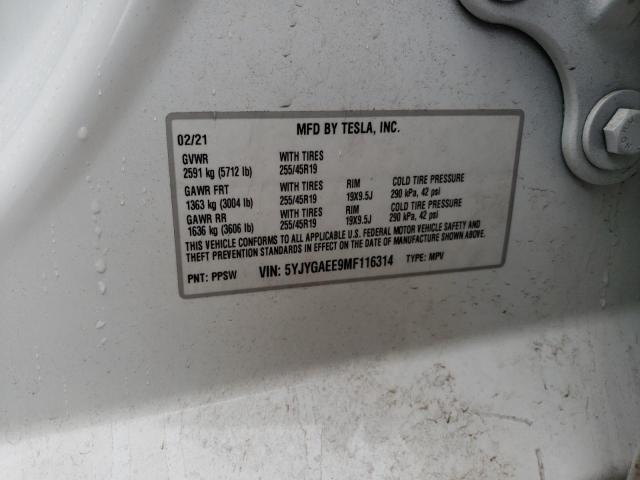 Photo 10 from auction – 2021 TESLA MODEL Y with VIN 5YJYGAEE9MF116314
