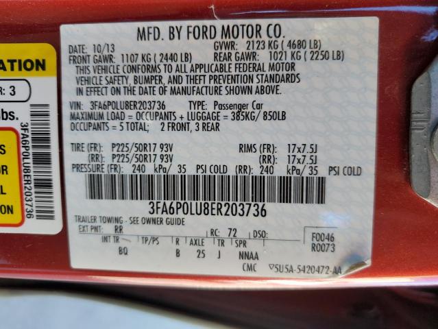 Photo 10 from auction – 2014 FORD FUSION SE with VIN 3FA6P0LU8ER203736