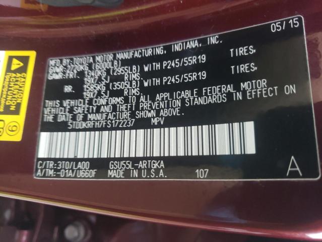 Photo 10 from auction – 2015 TOYOTA HIGHLANDER with VIN 5TDDKRFH7FS172237
