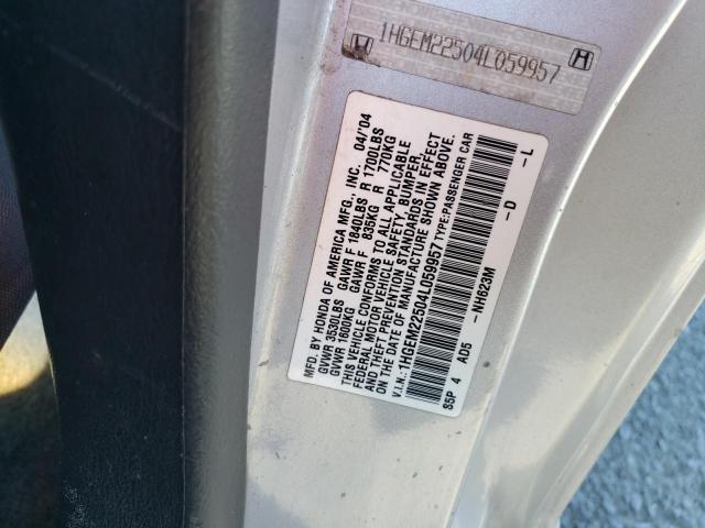 Photo 10 from auction – 2004 HONDA CIVIC LX with VIN 1HGEM22504L059957