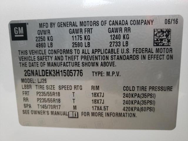 Photo 10 from auction – 2017 CHEVROLET EQUINOX PR with VIN 2GNALDEK3H1505776