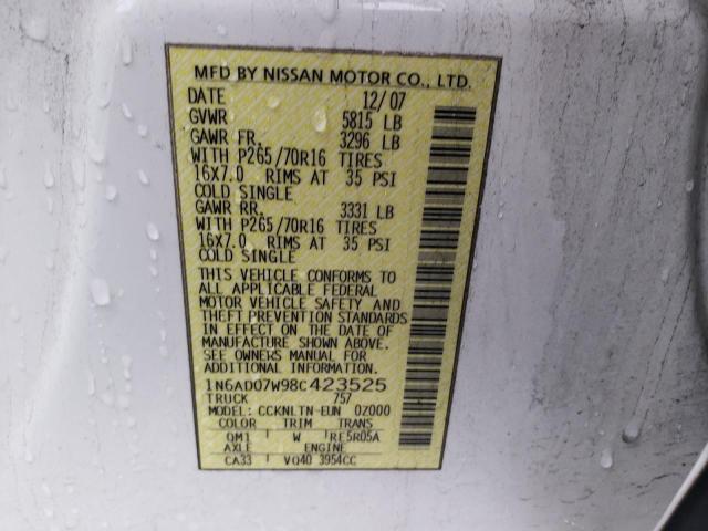 Photo 10 from auction – 2008 NISSAN FRONTIER C with VIN 1N6AD07W98C423525
