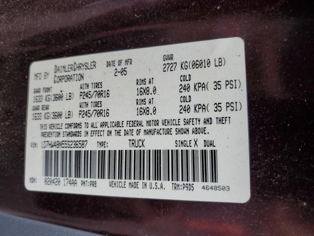 Photo 10 from auction – 2005 DODGE DAKOTA QUA with VIN 1D7HW48N55S236587