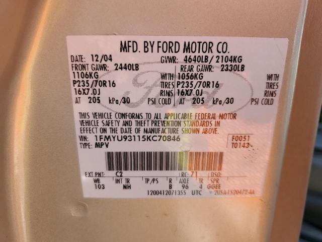 Photo 10 from auction – 2005 FORD ESCAPE XLT with VIN 1FMYU93115KC70846