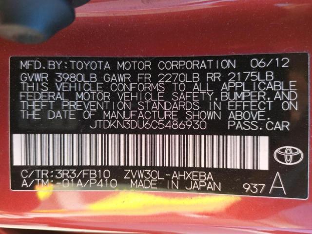 Photo 10 from auction – 2012 TOYOTA PRIUS with VIN JTDKN3DU6C5486930