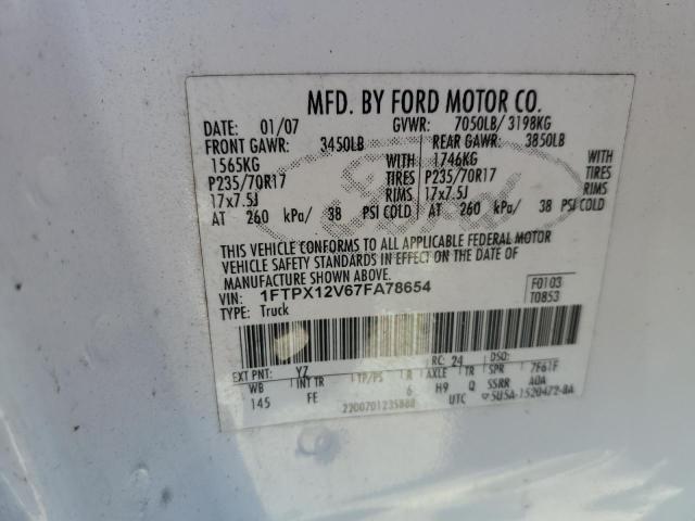 Photo 10 from auction – 2007 FORD F150 with VIN 1FTPX12V67FA78654