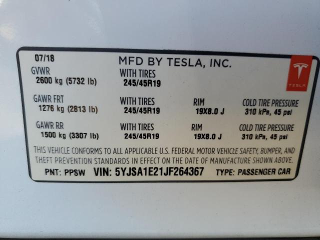 Photo 10 from auction – 2018 TESLA MODEL S with VIN 5YJSA1E21JF264367