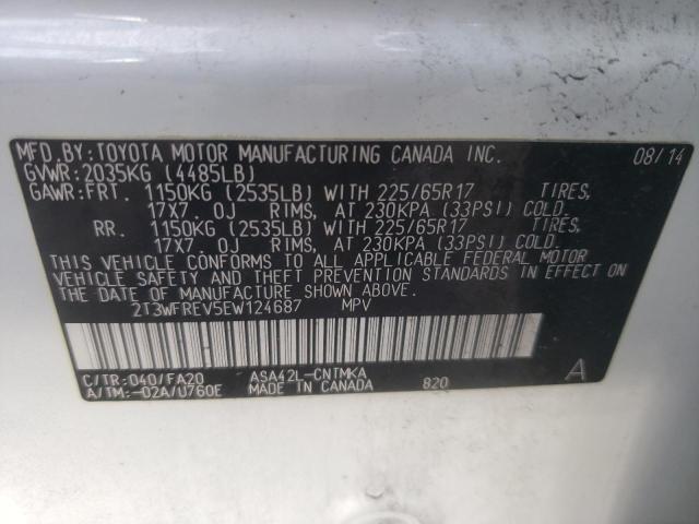 Photo 10 from auction – 2014 TOYOTA RAV4 XLE with VIN 2T3WFREV5EW124687