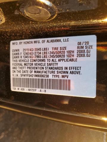 Photo 10 from auction – 2021 HONDA PILOT SE with VIN 5FNYF5H21MB006238