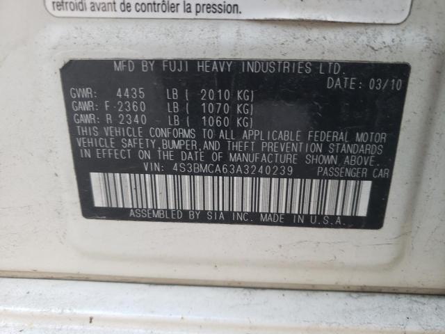 Photo 10 from auction – 2010 SUBARU LEGACY with VIN 4S3BMCA63A3240239