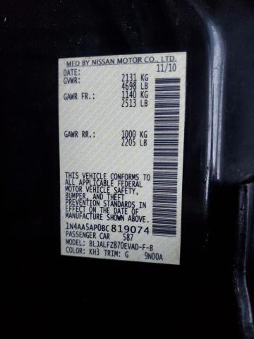 Photo 10 from auction – 2011 NISSAN MAXIMA S with VIN 1N4AA5AP0BC819074