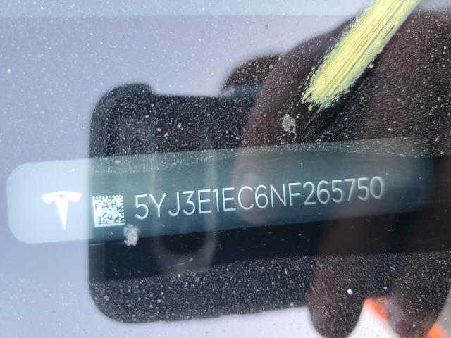 Photo 10 from auction – 2022 TESLA MODEL 3 with VIN 5YJ3E1EC6NF265750