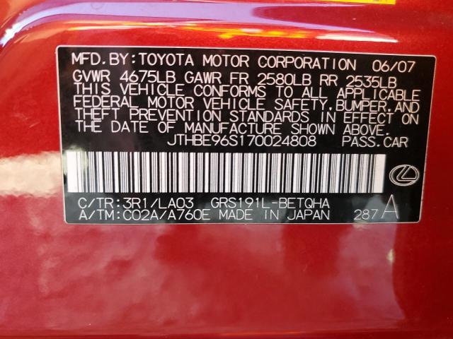 Photo 10 from auction – 2007 LEXUS GS 350 with VIN JTHBE96S170024808