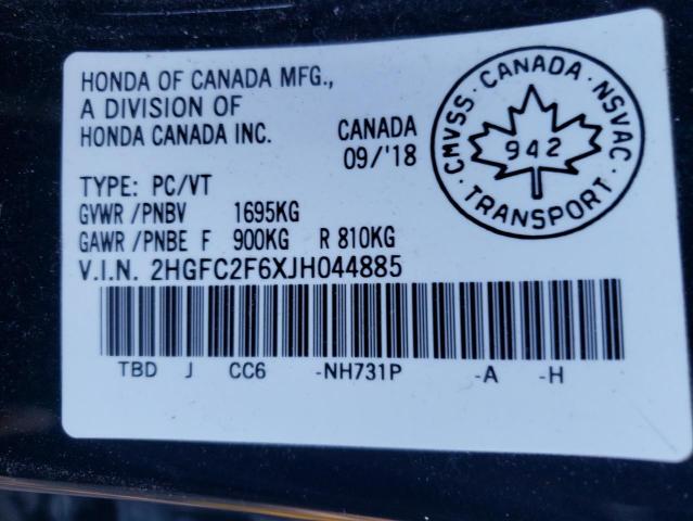 Photo 10 from auction – 2018 HONDA CIVIC LX with VIN 2HGFC2F6XJH044885