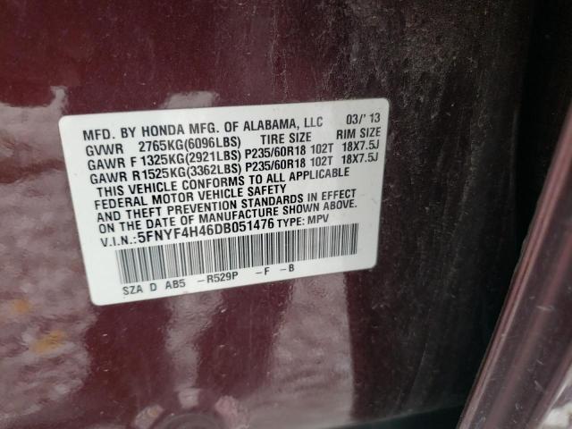 Photo 10 from auction – 2013 HONDA PILOT EX with VIN 5FNYF4H46DB051476