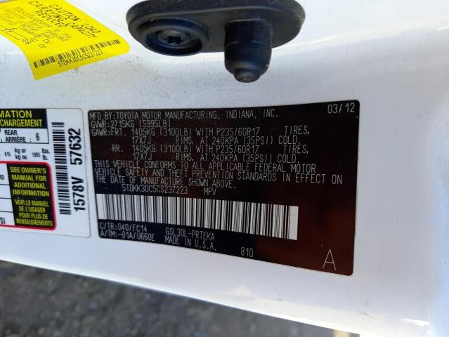 Photo 10 from auction – 2012 TOYOTA SIENNA LE with VIN 5TDKK3DC5CS237223