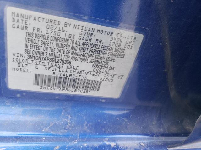 Photo 10 from auction – 2016 NISSAN VERSA S with VIN 3N1CN7AP8GL870355