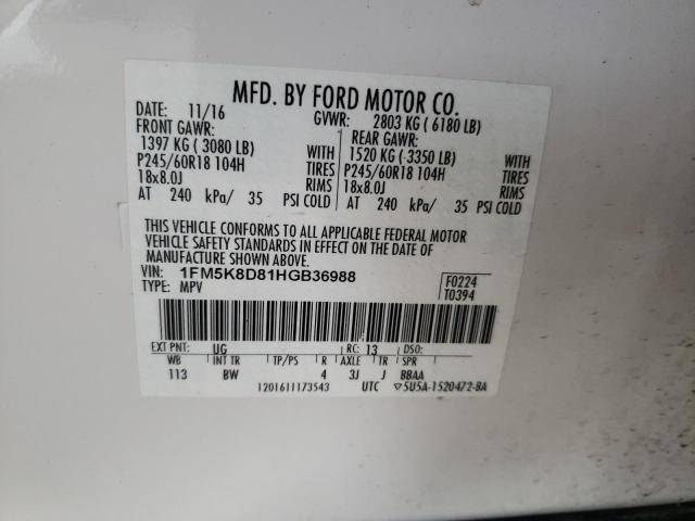 Photo 10 from auction – 2017 FORD EXPLORER X with VIN 1FM5K8D81HGB36988