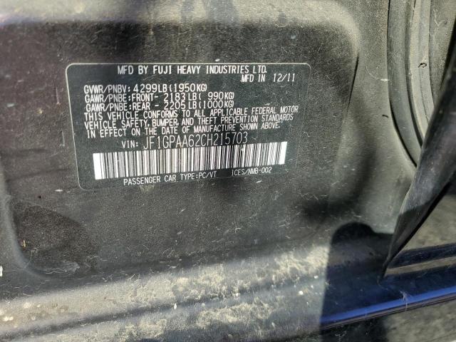 Photo 10 from auction – 2012 SUBARU IMPREZA with VIN JF1GPAA62CH215703