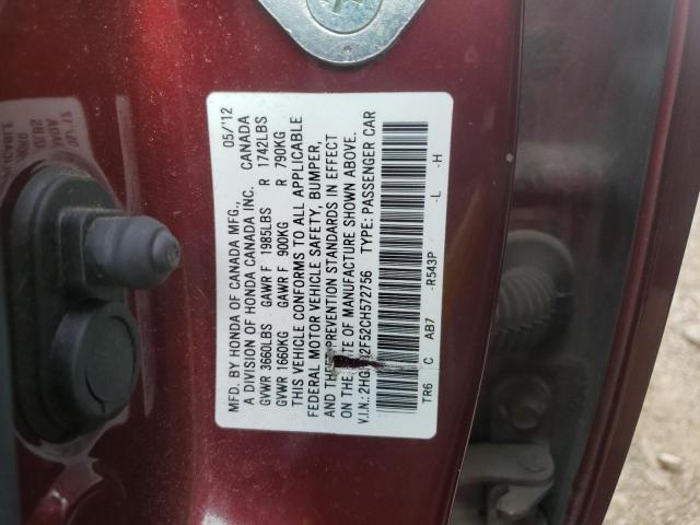 Photo 10 from auction – 2012 HONDA CIVIC LX with VIN 2HGFB2F52CH572756
