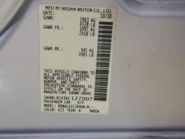 Photo 10 from auction – 2019 NISSAN ALTIMA SR with VIN 1N4BL4CV3KC127007