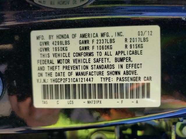 Photo 10 from auction – 2012 HONDA ACCORD LX with VIN 1HGCP2F31CA121447