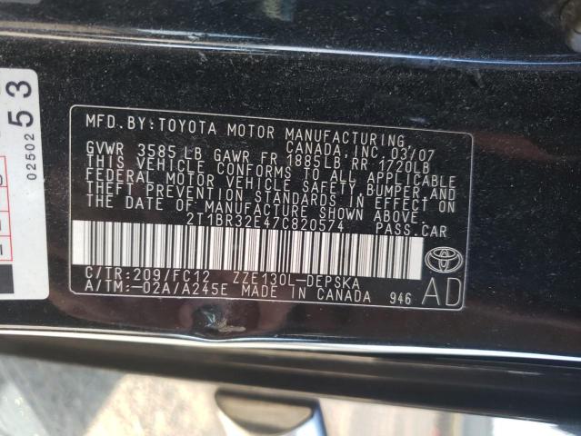 Photo 10 from auction – 2007 TOYOTA COROLLA CE with VIN 2T1BR32E47C820574