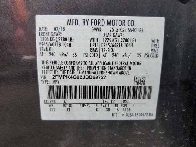 Photo 10 from auction – 2018 FORD EDGE SE with VIN 2FMPK4G92JBB69727