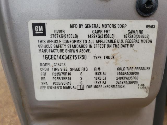 Photo 10 from auction – 2004 CHEVROLET SILVERADO with VIN 1GCEC14X34Z151250