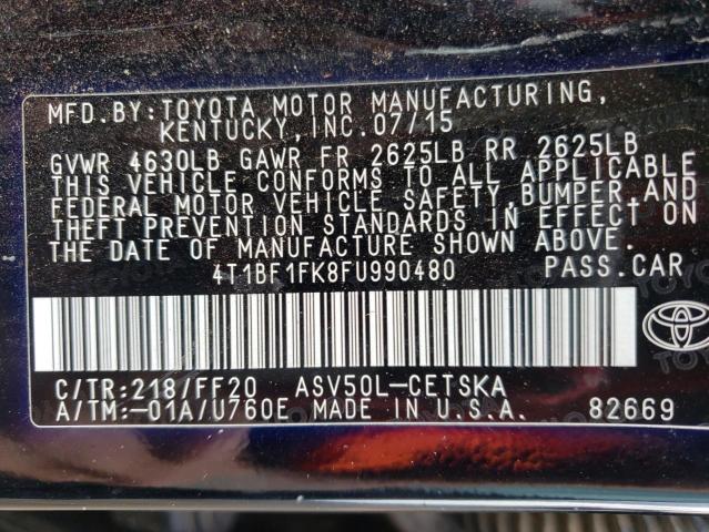 Photo 10 from auction – 2015 TOYOTA CAMRY LE with VIN 4T1BF1FK8FU990480