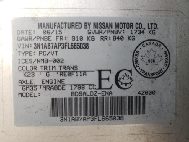 Photo 10 from auction – 2015 NISSAN SENTRA S with VIN 3N1AB7AP3FL665038