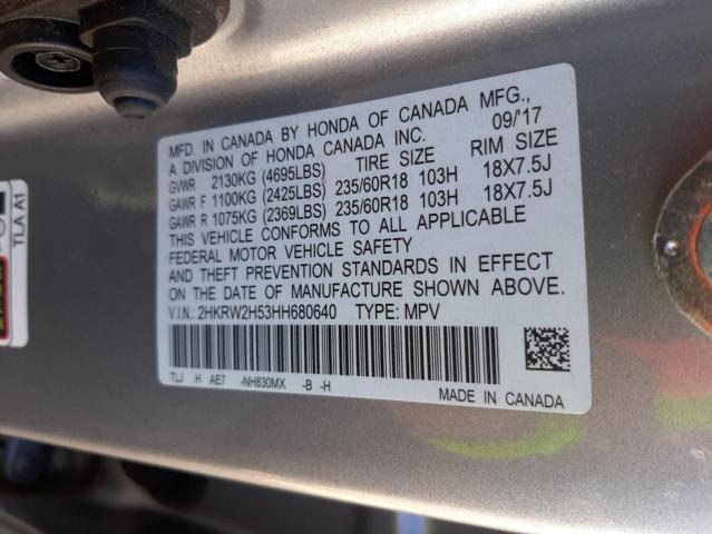 Photo 10 from auction – 2017 HONDA CR-V EX with VIN 2HKRW2H53HH680640
