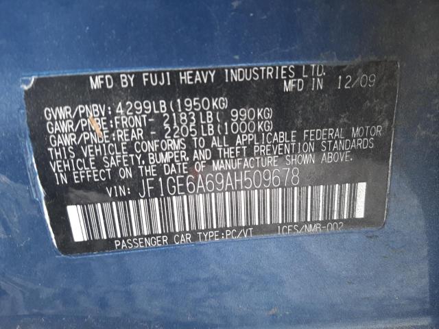 Photo 10 from auction – 2010 SUBARU IMPREZA 2. with VIN JF1GE6A69AH509678