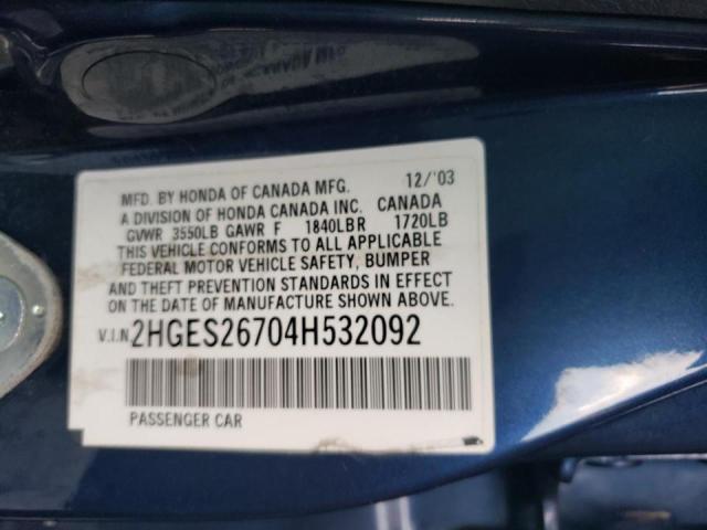Photo 10 from auction – 2004 HONDA CIVIC EX with VIN 2HGES26704H532092