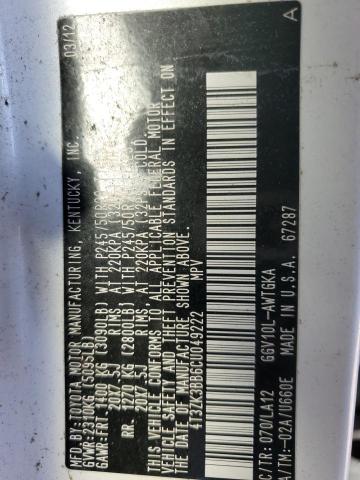 Photo 10 from auction – 2012 TOYOTA VENZA LE with VIN 4T3ZK3BB6CU049222