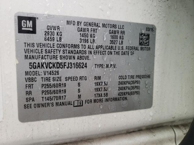 Photo 10 from auction – 2015 BUICK ENCLAVE with VIN 5GAKVCKD5FJ316624