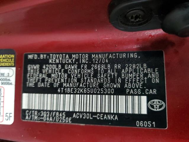 Photo 10 from auction – 2005 TOYOTA CAMRY LE with VIN 4T1BE32K65U025300