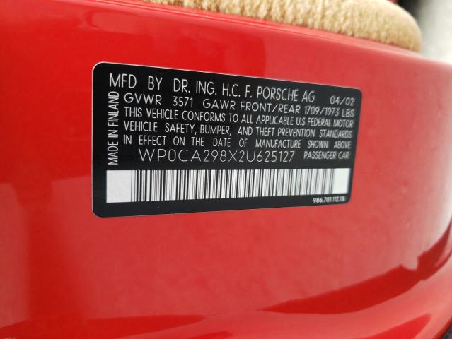 Photo 10 from auction – 2002 PORSCHE BOXSTER with VIN WP0CA298X2U625127