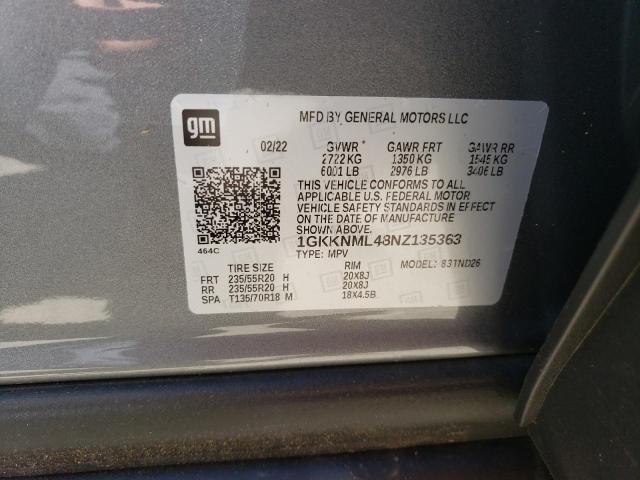 Photo 10 from auction – 2022 GMC ACADIA SLT with VIN 1GKKNML48NZ135363