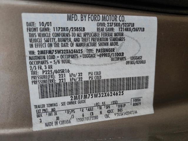 Photo 10 from auction – 2002 MERCURY GRAND MARQ with VIN 2MEFM75W32X624625