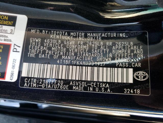 Photo 10 from auction – 2017 TOYOTA CAMRY LE with VIN 4T1BF1FK4HU331427