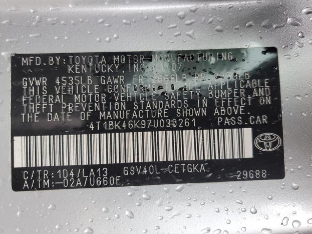 Photo 10 from auction – 2007 TOYOTA CAMRY LE with VIN 4T1BK46K97U030261