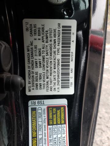 Photo 10 from auction – 2012 HONDA CIVIC SI with VIN 2HGFG4A52CH706640